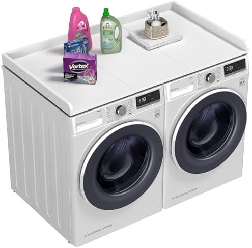 WUDLEP Washer Dryer Countertop, 54 x 27.5 Wooden Washer Countertop, Water-Resistant Laundry Machine Topper Cover with Edge, for Laundry Room Organization and Storage, White