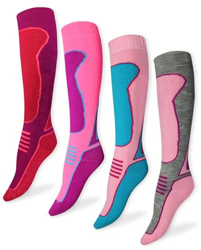 ThreadCo Womens Ski Socks - Ladies Thermal Anti-Blister Socks (4pk, UK 4-8)
