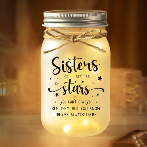 Sister Birthday Gifts, Sister Gifts, Mason Jar Night Lights for Sisters | Presents for Sisters on Valentines, Mothers Day, Thanksgiving, Christmas