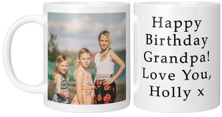 GIFTIMIZED Personalised Upload Your Own Photos Custom Text Coffee Cup Tea Mug | British Made | 11oz Spacious Mug | Large Handle Easy Grip | Custom Photo Gift (1 Side Image 1 Side Text)