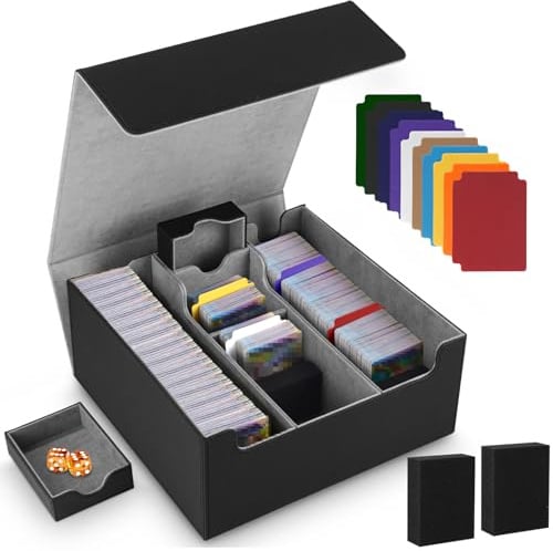 Goxiry Caja de almacenamiento para cartas coleccionables para 1800+ cartas Caja de mazo magnética con 10 separadores de cartas compatibles y 2 inserciones de espuma Leather Deck Case para TCG MTG