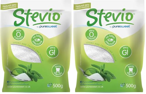 Stevio® Premium Stevia Sweetener 500g, Tastes Like Sugar, Diabetic & Keto Friendly, No Bitter Aftertaste, Spoon for Spoon, (Resealable and Recyclable Pouch) (Pack of 2)