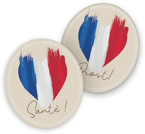 itenga 40x Bierdeckel Untersetzer aus Pappe I mit Ländermotiven und Flaggen I rund, Ø 10,7 cm I ideal als Untersetzer bei Mottopartys, Fussball, Sportveranstaltungen, Grillpartys (Frankreich)