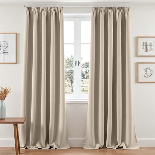 Vangao Gardinen mit Kräuselband Wohnzimmer Boho H245 x B140cm 2er Set Beige | Vorhänge Blickdicht für Schienensystem, Schlafzimmer Kinderzimmer Fenster, Thermo Vorhang Verdunkelnd Modern 245 cm lang