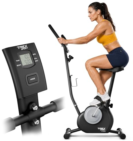 TREX SPORT Heimtrainer Fahrrad JOLT bis 100kg Cardio Fitnessbike Mechanisch | TX-250BB Hometrainer für zuhause, Ergometer mit LCD-Display, Pulssensoren, 5 Sitzhöhen, Schwarz / Grau