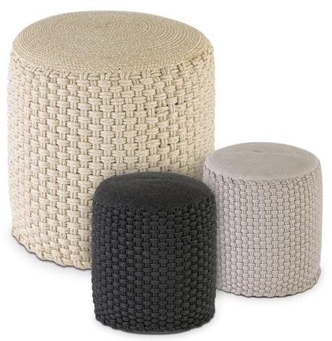 Amago home Hocker Sitzhocker Merino Pouf Indoor Outdoor ø40 H45cm Sitzpouf nachfüllbar Farbe beige - weiß