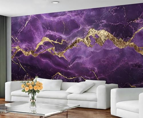 Marble Wallpaper for Living Room - Peel and Stick Wallpaper, Purple Marble Bedroom Wall Paper, Large Wall Mural & Luxury Gold Textures Home Decor, Self Adhesive