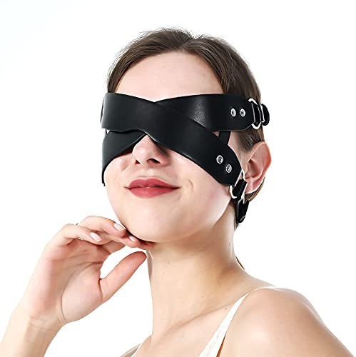 Gekreuzte Augenmaske SM Leder Augenbinde Augenmaske mit Nieten Sexy Blindfold Ledermaske Erotik Halbgesichts Maske für Damen und Herren Sexmaske Sextoy Extreme Fetisch Bondage Sexspielzeug