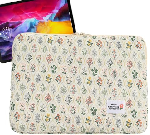 Housse pour Ordinateur Portable Imprimée De Fleurs 35x26x3 Cm Pochette Ordinateur 14 Pouces, Protection Anti-Chocs Doublure Douce, Étui Multifonction Porte-Câbles pour Voyage d'affaires/École/Femmes