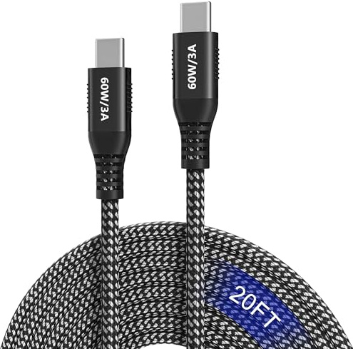 USB C auf USB C Kabel 6M, Extra Lange USB C Ladekabel PD 60W, Nylon Typ C auf Typ C Kabel Kompatibel für iPhone 17/16/15, MacBook/iPad Pro/Air, Galaxy S24