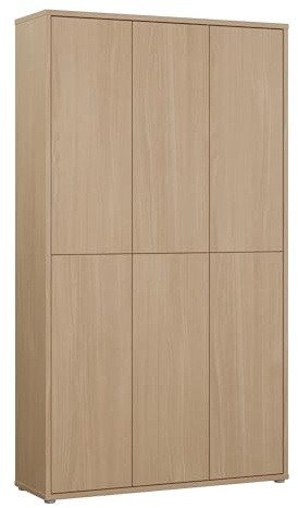 Forte Alice Springs Schuhschrank 100 110, modern-minimalistisch, 6-türig, Flurschrank, Holzwerkstoff, Elegancia Eiche Holzdekor, 109,2 cm breit x 191,9 cm hoch x 34,9 cm tief