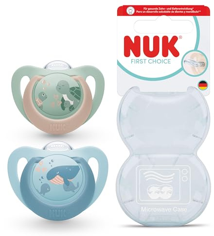 NUK First Choice Baby Dummies | 18-36 Months | Orthodontic Soothers | Soothes 99% of Babies** | Turtle & Whale | 2 Count