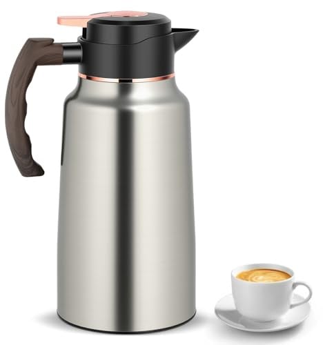 2-Liter-Isolierkanne aus Edelstahl, Thermoskaraffe mit Ein-Knopf-Deckel für langanhaltende Wärme- und Kälteisolierung, ideal für Kaffee, Tee, Milch (Silber)