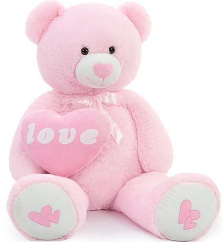 MorisMos 130cm Orso Peluche Gigante con Love, XXL Rosa Orsacchiotto Peluche Grande Kawaii Orsetto Pupazzo Teddy Bear Regalo per Bambino Fidanzata Lei Lui Compleanno Decorazioni