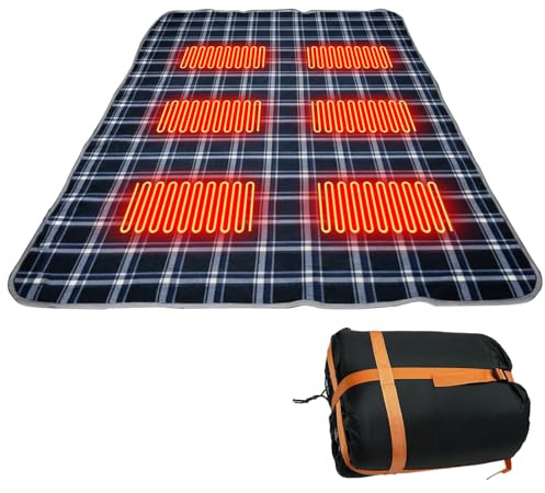 USB Heated Sleeping Mat, 3-Level Adjustable Temperature Camping Heating Pad with 6 Heating Zones, Waterproof Electric Warm Sleeping Bag Liner for Cold Weather Hiking Backpacking