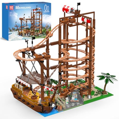 Mould King 11013 Achterbahn-Bausatz für Erwachsene mit Piratenschiff – Looping-Achterbahn Bausatz Modellbausatz Set für Themenpark (2174 Teile)