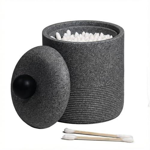 Blissilk Cotton Pad Holder with Lid, Durable Resin Cotton Bud Holder Bathroom Jar Canister for Cotton Swabs, Floss Swabs, Bath Salts & Bathroom Storage Accessories - Grey