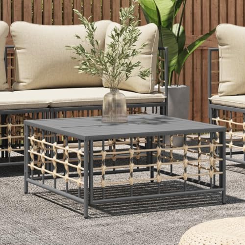 kithwjll Gartentisch Anthrazit 70x70x34 cm, Poly Rattan Couchtisch für Garten Lounge, Wetterfestes Outdoor Sofa Beistelltisch, Stabiler Rahmen, Balkon Gartenmöbel