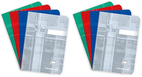 Clairefontaine 3640C - Schuheft/Heft 10,5x14,8 cm, 48 Blatt 90g, blanko, geheftet, Einband aus PP, farbig sortiert, 1 Stückmehrfarbig (Packung mit 2)