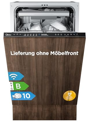 Midea Spülmaschine 45 cm Vollintegrierbar 10 Maßgedecke 42 dB Leise EEK B | Besteckschublade, Ion Dishfresh, HygieneCare+, Automatische Türöffnung, Startverzögerung, Einbau Geschirrspüler Home Connect