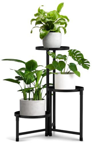 FARYODI Soporte para flores de metal de 3 niveles, soporte para plantas de metal y escaleras para plantas al aire libre en interiores, mesa de plantas de 10 pulgadas para salón, oficina, jardín