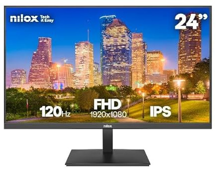 Nilox NXM24FHD1204 Monitor Gaming 23,8'' Full HD IPS, Frequenza 120 Hz, Tempo di Risposta 4 ms, Uscita Audio 3,5 mm, Connessioni HDMI/DP, Supporto VESA 75×75 mm