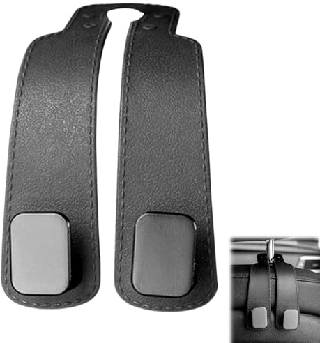 Aribliseza Hooks for Car, 4 Stück Auto Organizer, Neue Zwei-Haken Kopfstützenhaken aus Kunstleder, Taschenhalter für Handtasche, Jacke & Taschen im Auto (Schwarz)