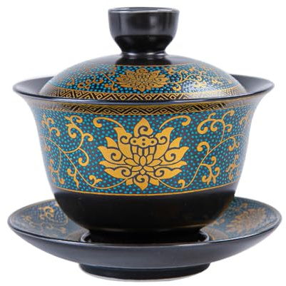 SHERCHPRY Cuenco de Té Clásico Chino de Cerámica Tapa Taza Tipo Sopera Tradicional Estilo Retro 1 Juego para Ceremonia de Té Decoración Vintage para Hogar Sopera