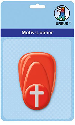 Ursus 19470069 - Motivlocher mit Hebel klein, Kreuz 2, rot, ausgestanztes Motiv ca. 16 mm, aus Kunststoff mit Metallstanze, geeignet für Grammaturen von 160 220 g /qm