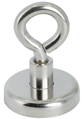 Ferrite Clamping Magnet with M6 Eyebolt for Hanging, Holding or Displaying Items - 32mm Diameter x 45mm High - 5.8kg Pull - North