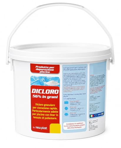 New Plast 3012 Dicloro Granulare Azione Rapida per Piscina, 5kg | Sanifica l'acqua e contribuisce a mantenerla limpida e cristallina
