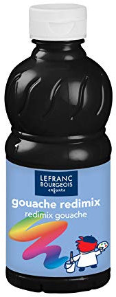 Lefranc Bourgeois 807530 flüssige Tempera Redimix Farbe, leuchtende Gouachefarbe auf Wasserbasis, hohe Deckkraft, hervorragenden Maleigenschaften, gebrauchsfertig, 250ml Flasche - Schwarz