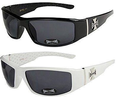 2er Pack Choppers 6608 X0 Sonnenbrillen Unisex Herren Damen Männer Frauen Brille - 1x Modell 01 (schwarz glänzend/schwarz getönt) und 1x Modell 07 (weiß glänzend/schwarz getönt)