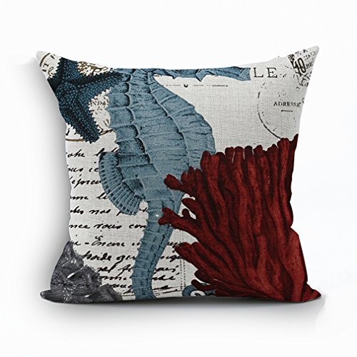 Nunubee Retro Sofakissen Zuhause Dekorationen Kissenbezug Baumwolle Leinen Kissenbezüge 45*45cm Kissenhülle, Seestern Hippocampus Koralle