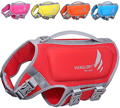 VIVAGLORY High Buoyancy Schwimmweste Hund, Rettungsweste, Hundeschwimmweste für Bootfahren, Schwimmhilfe & Auftrieb, M, Rot