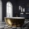 BERNSTEIN Freistehende Badewanne aus Sanitäracryl Standbadewanne Wanne mit Doppelwandiger Konstruktion 186 x 88 x 60 cm - 5 Jahre Garantie - Terra mit Blattgold Oberfläche, Acryl-Wanne