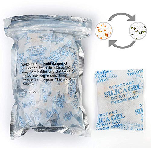 LotFancy 60 Sachets 5g Déshydratant gel de silice réutilisable Absorbeur d'humidité pour penderies, valises, caves avec indicateur de couleur Silicagel Déshumidificateurs