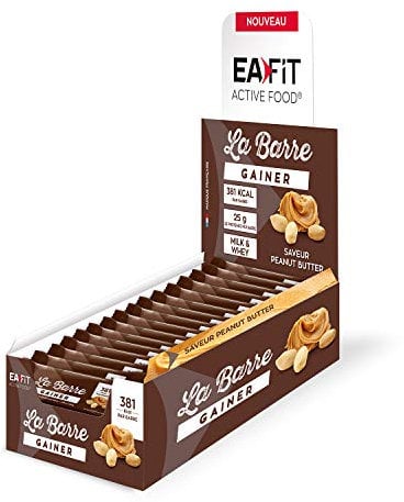 EAFIT La Barre Gainer, Apport de calories, Idéal pour la prise de masse musculaire, 381 calories par barre + 25g de protéines, Sans huile de palme, Peanut Butter Présentoir de 16 barres de 90g