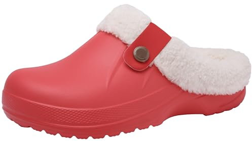 ChayChax Femme Hiver Sabots Fourrées Homme Pantoufles Chaud Peluche Chaussons Maison Imperméables Chaussures de Jardin Intérieur et Extérieur,37/38 EU,Rouge
