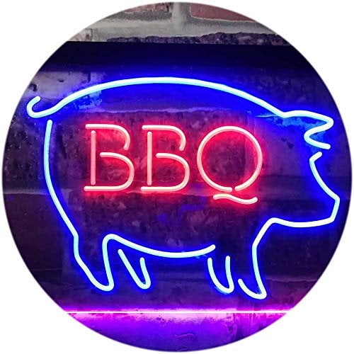 BBQ Pig Restaurant Open Display Dual Color LED Barlicht Neonlicht Lichtwerbung Neon Sign Blau & Rot 400 x 300mm st6s43-i3161-br