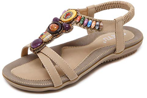 Boho Beaded Orthopaedic Womens Sandals, Elastic Strap Summer Walking Shoes