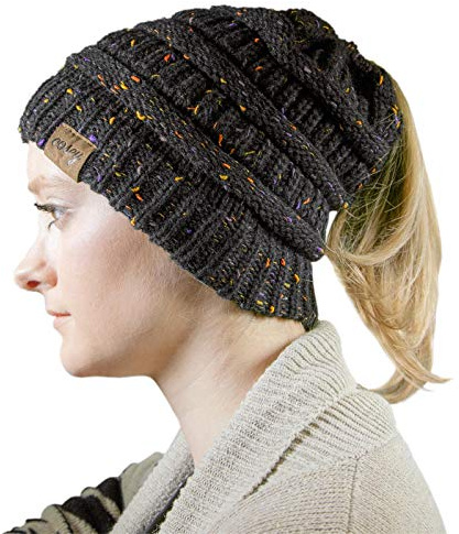 cosey - Strick Wintermütze – Pferdeschwanz-Mütze mit Zopfloch für Damen und Mädchen in verschiedenen Designs