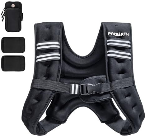 PACEARTH Weighted Vest, 6lb/12lb/16lb/25lb/ Weight Vest with Reflective Stripe, Body Weight Vests Adjustable for Men, Women Workout, Strength Training, Running, Walking, Jogging