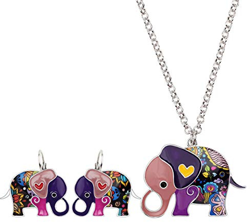 DUOWEI Emaille Süß Anime Elefant Schmuck Sets Elefant baumeln Ohrringe Halskette Anhänger Charme Geburtstag Geschenke für Frauen Mädchen Teens