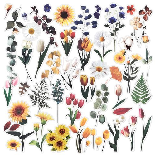 Mayplous Blumen Sticker Set - 6er Pack Botanische Aufkleber für Scrapbooking, Journale, Planer, Alben & DIY Bastelprojekte, Pflanzendekor (Bloom)