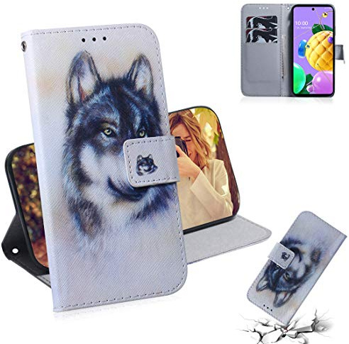 XFDSFDL® Schutzhülle für LG K42 LM-K420 (6,6 Zoll) PU Leder Hülle Flip Cover Wolf Muster mit Ständer Magnetverschluss Taschen Kartensteckplatz Brieftasche Holster, 01