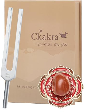 Ckakra Solfeggio Frequencies Tuning Fork Kit with Natural Crystal,396hz,Inner Peace,Thank you gifts for women,meditationg beginner,Red Root