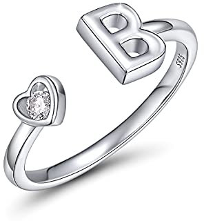 CRYSLOVE Buchstabe Ring Silber 925 Damen Offener Verstellbare stapelba Personalisierter Initiale Alphabet A-Z Ring für Mutter Freundin