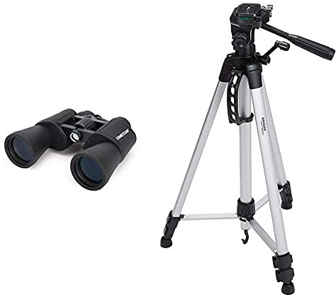 Celestron 71198 Cometron 7x50 Porro Prism Binoculars, Black & Amazon Basics 60-Inch Lightweight Tripod with Bag