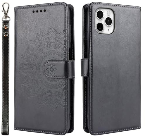 ELTEKER Etui Coque pour iPhone 11 Pro Max, Fentes pour Cartes Protection Housse en Cuir PU Pochette Etui Portefeuille pour iPhone 11 Pro Max (6.5 Pouces) - Noir